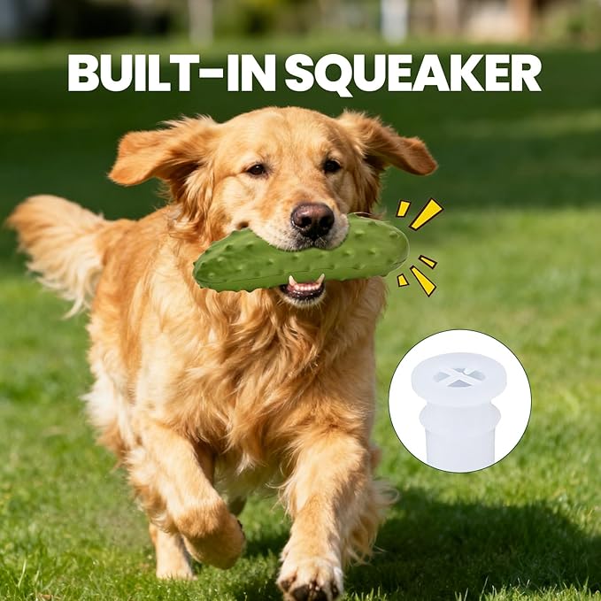 Tough Squeaky Dog Toys, Durable Dog Chew Toy with Natural Rubber, Teething Toys for Medium Large Breeds, Cucumber Pickle Shape