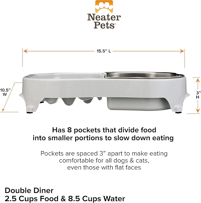 Neater Pet Brands Neater Slow Feeder Dog Bowls, Slows Down Fast Eating to Prevent Vomiting, Overeating, & Bloat, Dog Slow Feeder Bowl with Wide, Non-Slip Base, Holds 2.5 Cups Food and 8.5 Cups Water