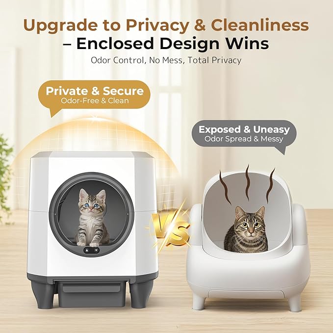 OROLEY Self Cleaning Litter Box, Large Capacity Automatic Cat Litter Box with APP Control, Safety Sensors, Built-in Deodorizing Scent Box, and 1 Roll Garbage Bags,White