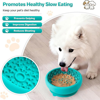 Dog Lick Bowl Slow Feeder with Slanted Anti-Spill Design, Extra-Thick Bite-Resistant Rim, Strong Suction Base, Freezer Safe for Frozen Treats — A Cleaner Alternative to Lick Mats for Dogs (Teal)