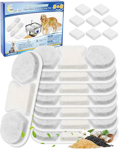 8PCS Filter & Sponges Pet Water Fountain Filter Compatible with MAILOFY WF120 410oz/3.2Gal/12L & Fit for Zuqqony DYSJ01 Dog Water Bowl Dispenser, Filters Replacement for Cat Automatic Fountain