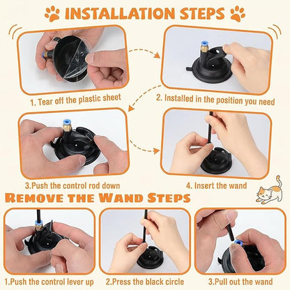 Interactive Cat Feather Toy with Suction Cup – 10-Piece Set Including 2 Detachable Wands & 6 Replacement Teasers, No-Marking Vacuum Base for Indoor Play