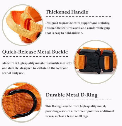 Tactical Dog Collar, Adjustable Military Training Nylon Dog Collar with Control Handle and Heavy Quick-Release Metal Buckle for Small Medium Large Dogs, Orange XXL