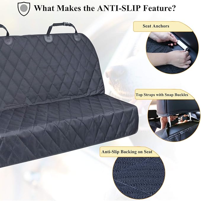 VIVAGLORY Dog Seat Covers + Front Dog Car Seat Cover, No-Skirt Design Anti-Slip Backing