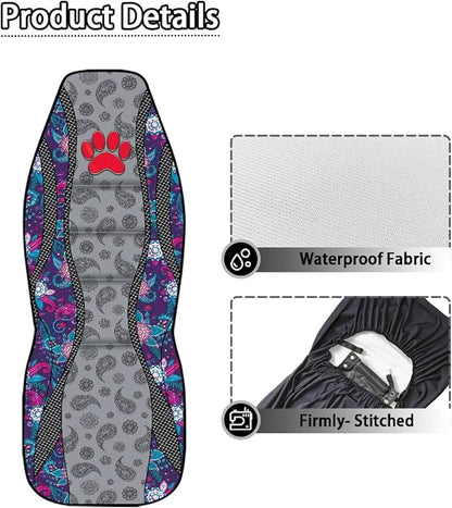 Red Paw Print Car Seat Covers Non-Slip Automobile Seat Covers Boho Flower Waterproof Front Seat Cushion Interior Auto Accessory Protection for Cars Truck Van, 2 Pcs Set