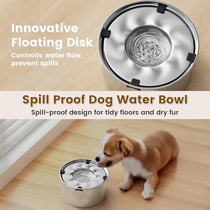 Dog Water Bowl 1.5Gal/5.6L Stainless Steel No Spill Water Bowl for Dogs Spill Proof Slow Drinking Dog Water Feeder with Anti-Slip for Medium Large Messy Drinkers