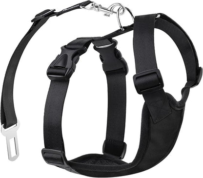 Pawaboo Adjustable Dog Seat Belt for Vehicle, Breathable Dog Safety Vest Harness with Seatbelt for Small Medium Large Dogs, L, Black + Silver