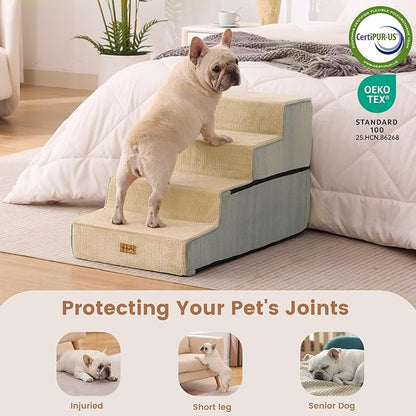 Gardner Pet Dog Stairs for Small Dogs 18.5" H, 4-Step Extra Wide Dog Steps for Bed, Pet Stairs for Bed and Couch with Durable Non-Slip Waterproof Fabric Cover and Soft Foam, Beige