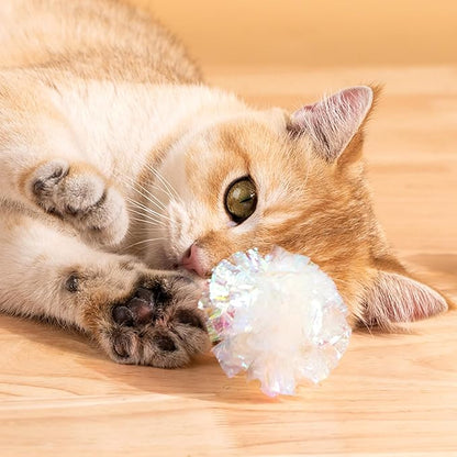 Andiker 20PCS Cat Crinkle Balls, 2.16 Inches Cat Balls with Polyester Film Thick Crinkle Paper Sturdy Interactive Cat Toys for Indoor Cats Reducing Boredom and Keep Fit for Cats and Kitten (White)