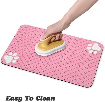 Dog Food Mats,Cat Absorbent Water Bowl Feeding Mats Pet Placemats for Food and Water Pink Wood Grain 16 * 24 inch