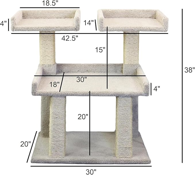 Maykoosh Boldly Bohemian Triple Cat Perch - Multi-Level, 28" L x 23" W x 36.5" H, Green, for All Breed Sizes, Ideal for Climbing, Scratching, Cuddling, Jumping Beige/42.5" L x 24" W x 38" H