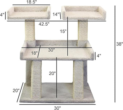 Maykoosh Boldly Bohemian Triple Cat Perch - Multi-Level, 28" L x 23" W x 36.5" H, Green, for All Breed Sizes, Ideal for Climbing, Scratching, Cuddling, Jumping Beige/42.5" L x 24" W x 38" H