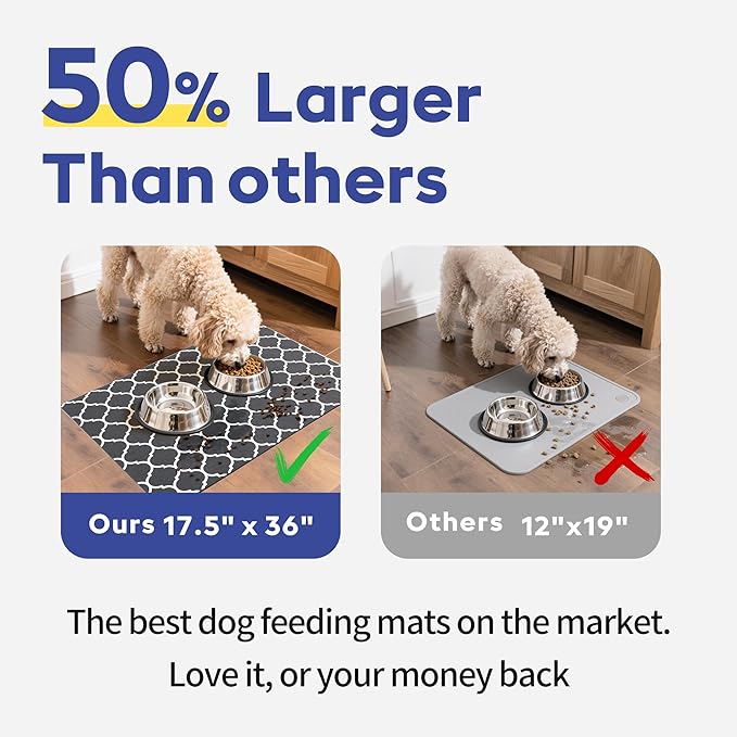 Cooyes Large Dog Food Mat 17.5"×36", Ultra-Absorbent Dog Bowl Mat for Food and Water, Pet Feeding Mat with Non-Slip Rubber Back, Cat Placemats with Water-Locking Bottom That Protects Floors