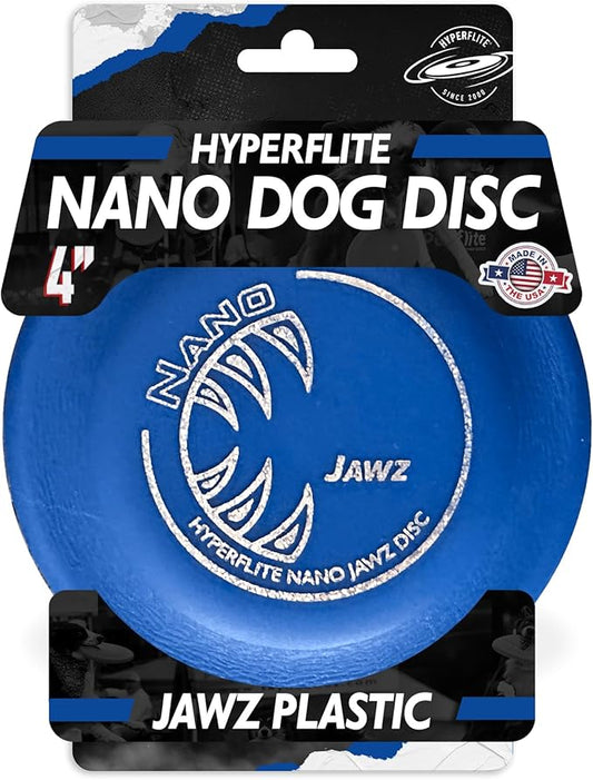 Hyperflite Nano Jawz Disc Dog Disc 4” (24g) | Official Skyhoundz Mini Flying Disc for Small Dogs & Puppies | Long-Flying, Lightweight Chase Dog Toy for Backyard, & Beach | Anti-Glare - Blue