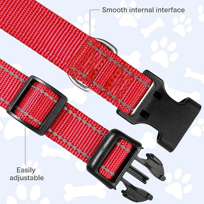 FunTags Reflective Dog Collar, Sturdy Nylon Collars for Puppy and Extra Small Girl and Boy Dogs, Adjustable Dog Collar with Quick Release Buckle,Red,3/8" Width
