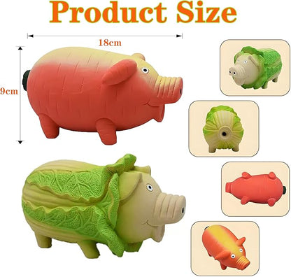 Dog Squeaky Toy, 2 Pack Latex Chew Toys with Oinks Sound Squeaker Cabbage&Carrots Grunting Pig Dog Toy Durable Dogs Squeeze Toy for Small Medium Large Dog Dental Biting Chasing to Kill Boring Time