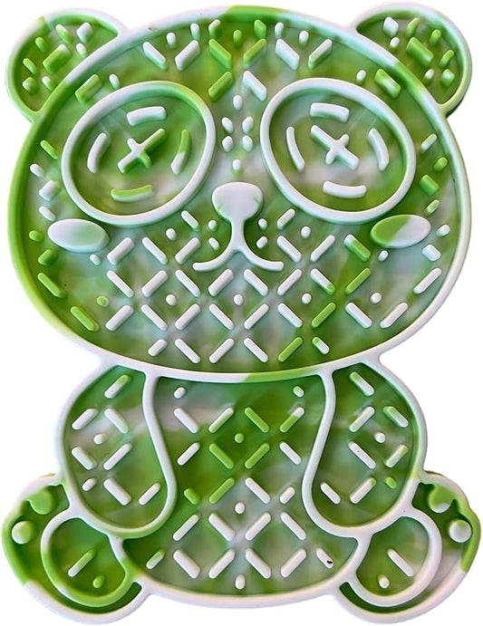 Silicone Panda Enrichment Lick Mat for Dogs & Cats with Suction Cups- Dog Slow Feeder Mat- Non Slip Slow Feeder Lick Mat- Calming Mat for Bath, Grooming, Nail Trim - (White & Green)