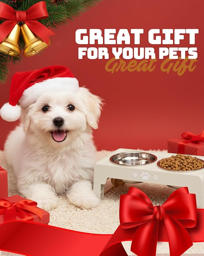 Elevated Dog Bowls for Small Dogs and Cats, Non-Slip Cat Bowls with 2 Thick 5.5" Stainless Steel Dishes, Dog Feeder 2 Heights Adjustable to 2.6"-5.3"