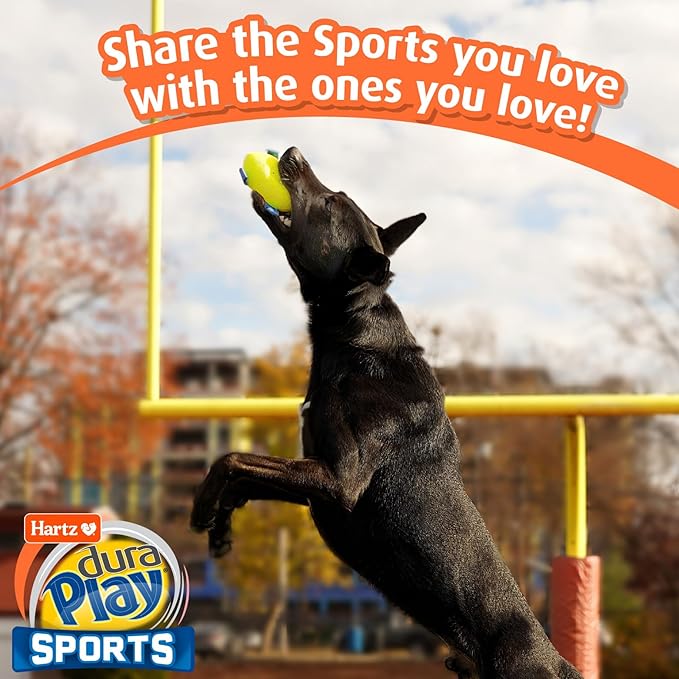 Hartz Dura Play Sports Football Dog Toy, Bacon Scented Squeaky Latex Yellow & Blue Toy, 3 Count