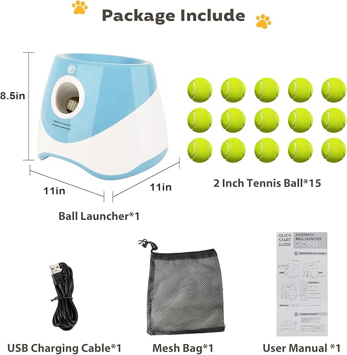Dollate Automatic Ball Launcher for Small Dogs,Interactive Toys Dog Ball Thrower Machine with 10-30Ft 3 Launching Distance,Indoor & Outdoor with 15 Mini Tennis Balls (2 inch),Blue