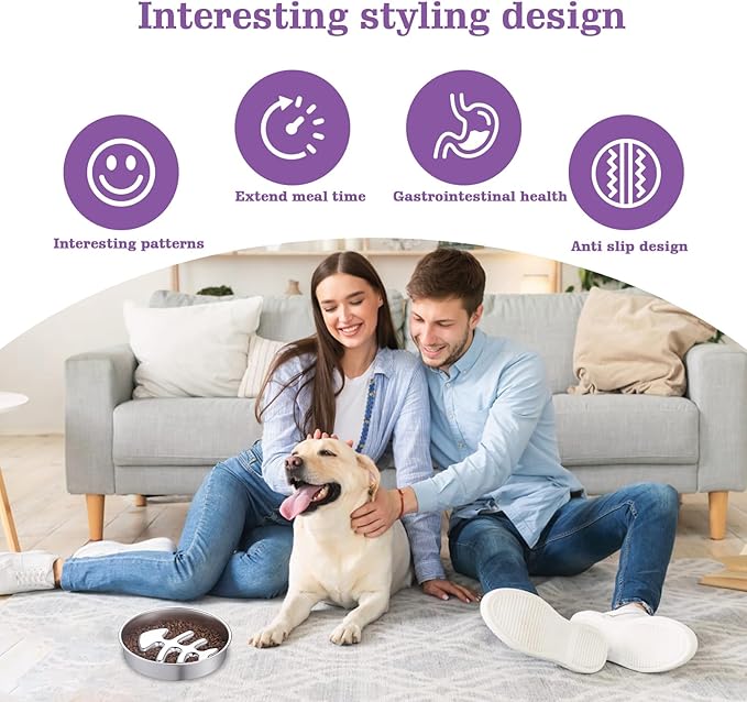 Stainless Steel Slow Feeder Dog Bowls – Non-Slip Metal Dog Bowl for Large & Medium Breeds, Puppy Puzzle Feeder – 2 Cup Capacity for Small to Big Pets – Durable Slow Feed (Fishbone)