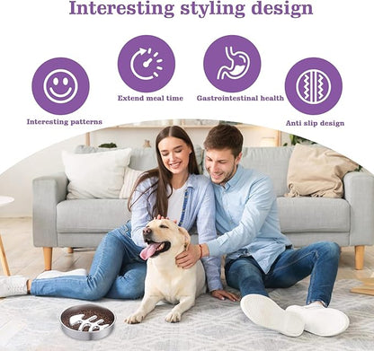 Stainless Steel Slow Feeder Dog Bowls – Non-Slip Metal Dog Bowl for Large & Medium Breeds, Puppy Puzzle Feeder – 2 Cup Capacity for Small to Big Pets – Durable Slow Feed (Fishbone)
