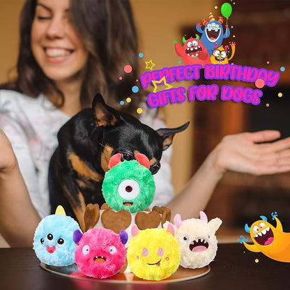 HyDren 8 Pack Plush Squeaky Dog Ball Dog Toys Gift for Small Medium Teething Puppy 2 In1 Fuzzy 4" with Squeakers Cute Funny Chewing Toys for Pet Gift(Cute)