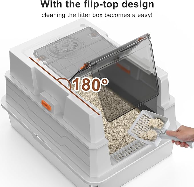 Extra Large Enclosed Stainless Steel Cat Litter Box with Lid - XXXL Giant Metal Enclosed High Sides Litter Boxes for Multi-Cat Households and Overweight Cats - Black