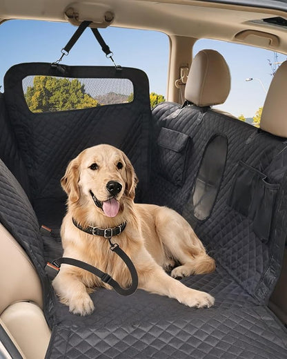 Dog Seat Cover For Back Seat- Heavy Duty Soft Bottom Car Hammock for Dog, With a Heightened Design Both Side,Fits Cars,Suv, and Mid-Size Trucks, Waterproof and Machine Washable,Black&Large Size.