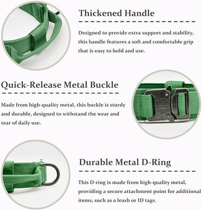 Tactical Dog Collar, Adjustable Military Training Nylon Dog Collar with Control Handle and Heavy Quick-Release Metal Buckle for Small Medium Large Dogs, Emerald Green M
