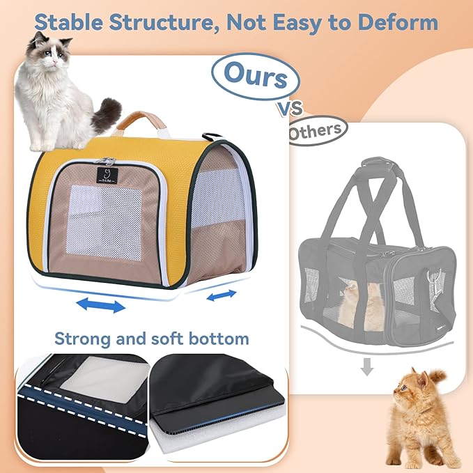 A 4 Pet Cat Carrier, Airline Approved Pet Carrier for Small Medium Cats Dogs Puppy with Safety Tether, Lightweight EVA Soft-Sided Bag, Anti-Collapse for Plane Car Train Vet