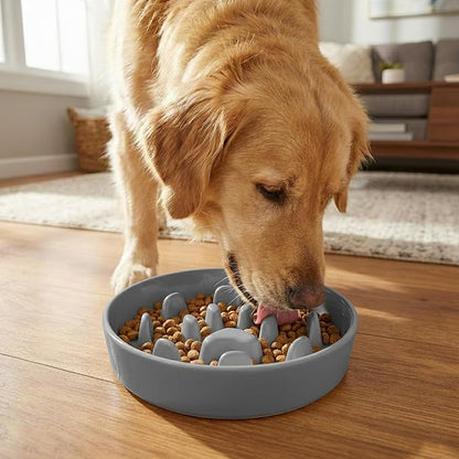 Ceramic 1.5 Cup Slow Feeder Dog Bowl, Slow Feeding Dish for Small & Medium Breeds to Slow Down Eating, Anti-Gulping, Preventing Choking (Grey)