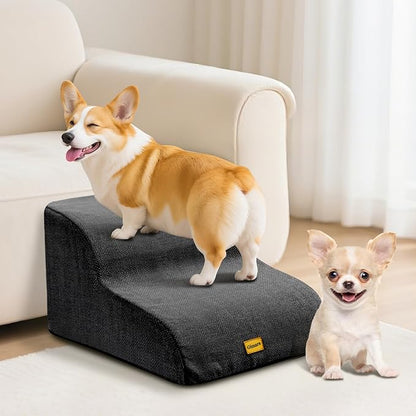 Gimars Extra Wide Sturdy 30D High Density Foam 2-Step Dog Stairs for Sofa, Pet Stair for Small Medium Dog Black