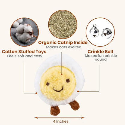 4 Pack Catnip Toys, Soft Stuffed Crinkle Cat Toys for Indoor Cats, Interactive Cute and Durable Kitten Toy, Cat Kicker for Kitten Exercise 4 Inches for All Breeds