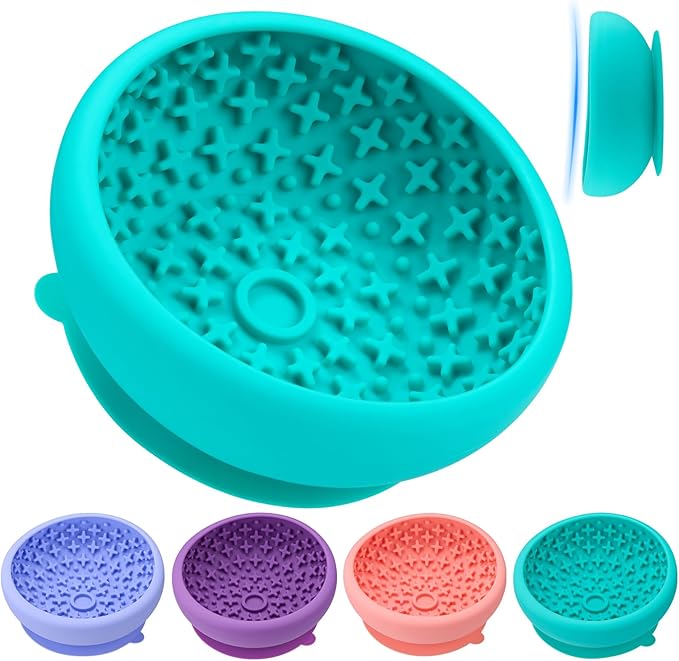 Dog Lick Bowl Slow Feeder with Slanted Anti-Spill Design, Extra-Thick Bite-Resistant Rim, Strong Suction Base, Freezer Safe for Frozen Treats — A Cleaner Alternative to Lick Mats for Dogs (Teal)
