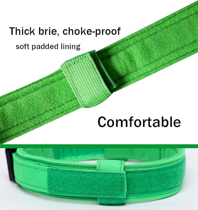 Xqpetlihai Tactical Dog Collar - Military Dog Collar - Adjustable Nylon - Heavy Duty Metal Buckle with Handle - Bright Green, Medium