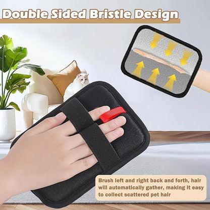 QQM 2026 Upgraded Pet Hair Remover Glove, Double-Sided Reusable Electrostatic Grooming Mitt for Cats & Dogs, Effective Fur Removal from Furniture, Couch, Carpet, Clothes, Bed & Car Seats