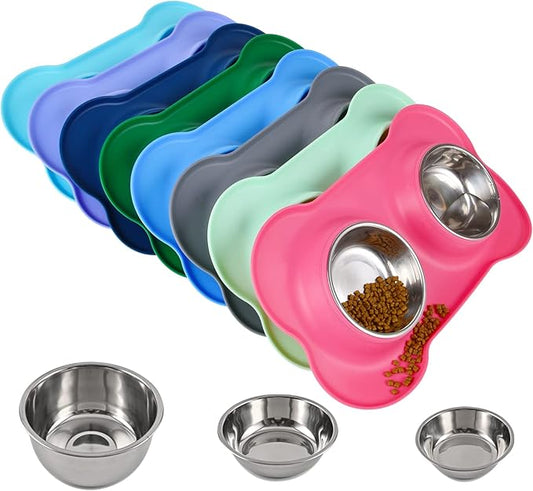 Dog Bowls 2 Stainless Steel Bowl for Pet Water and Food Feeder with Non Spill Skid Resistant Silicone Mat for Pets Puppy Small Medium Cats Dogs