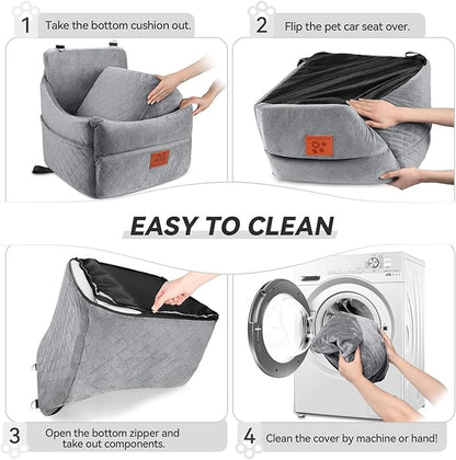 GL GLENSLAVE Dog Car Seat for Small/Medium Dogs, Dog Booster Car Seats with Thick Cushion for Dogs Under 35lbs, Detachable Washable Pet Carseat with Storage Pockets, 2 Safety Belts