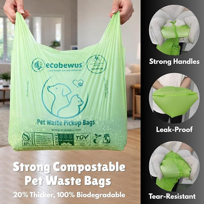 100% Compostable XL Pet Waste Bag (120 ct.) Plant-Based Biodegradable Cat Litter Poop Bags Doggy Poop Bags with Handles Compost Liners US BPI ASTM D6400 & OK Compost Home Certified (120 ct)