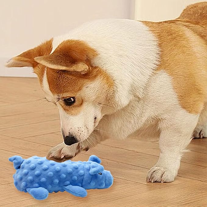 Andiker Dog Squeaky Toys, 10 in/24.5 cm Plush Dogs Toy Soft Dog Chew Toys in Pig Shape for Chewing Biting, Stuffed Puppy Toys with a 9.5 cm Squeaker and Crinkle Paper for All Breed Sizes Dogs (Blue)