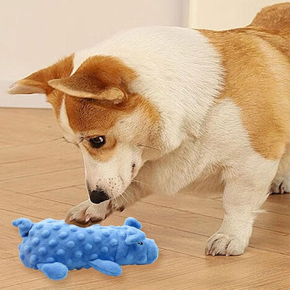 Andiker Dog Squeaky Toys, 10 in/24.5 cm Plush Dogs Toy Soft Dog Chew Toys in Pig Shape for Chewing Biting, Stuffed Puppy Toys with a 9.5 cm Squeaker and Crinkle Paper for All Breed Sizes Dogs (Blue)