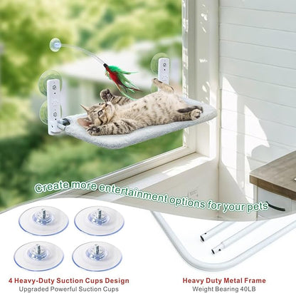 Idepet Cat Window Perch Cordless Foldable Cats Hammock Bed with Interactive Toys,Suction Cups,Reversible Cover Keep Pets Cool Warm for Summer Winter,Indoor Kitten Resting Seat(Gray&Black, 1 Pack)