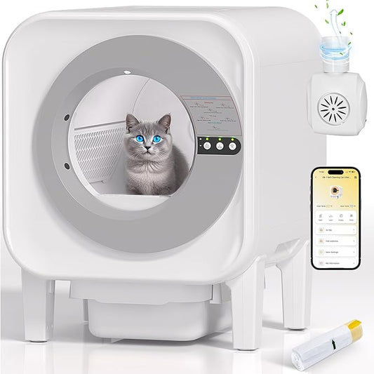 Self Cleaning Litter Box, Automatic Litter Box Self Cleaning with APP Control Dynamic Monitoring,75L Capacity Dual Sensor Safety Protection, Odor Control System