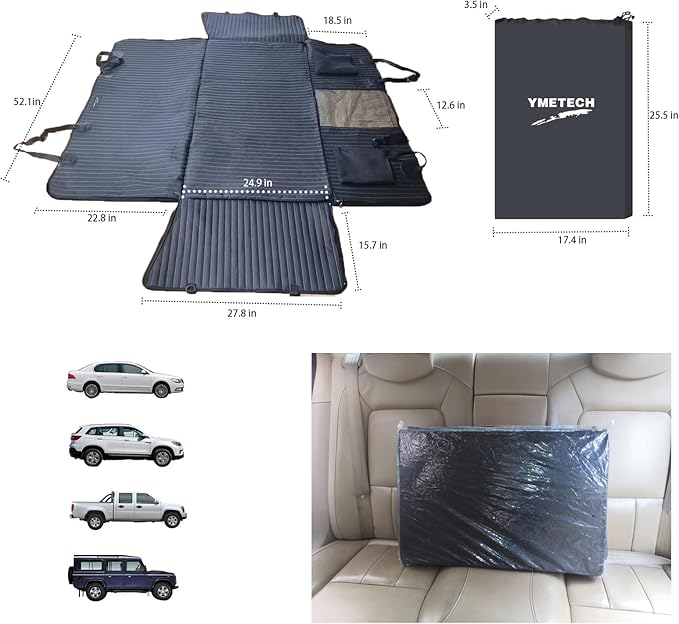 Back Seat Extender for Dogs, Dog Car Seat Cover, Back Seat Bridge Gap Filler, Non-Inflatable Car Camping Mattress Bed, Dog Hammock for Truck SUV (Black)