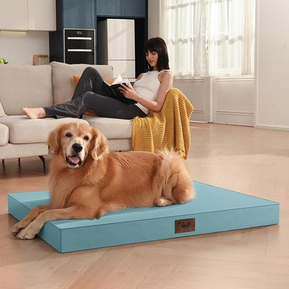 Outdoor Dog Bed for Medium Dogs, Waterproof Dog Crate Mat Orthopedic Egg Crate Foam Pet Bed with Washable Removable Oxford Cover, Light Blue