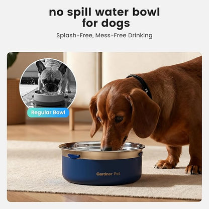Gardner Pet Slow Water Bowl for Dogs, 2L/68oz Spill-Proof Pet Water Bowl with Floating Disk & Filter Screen, Stainless Steel No-Spill Water Dispenser for Medium Large Pets