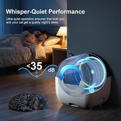 Self Cleaning Litter Box,76L Automatic Cat Litter Box Self Cleaning with APP Control,Low Noise,Safety Protection,Roll Garbage Bags,Deodorizer and Cleaning Brush for Multiple Cats