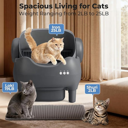 Self Cleaning Litter Box, Automatic Cat Litter Box with APP Control, Odor-Free Waste Disposal Includes Trash Bags, Large Waste Bin, Open-Top, for Multiple Cats