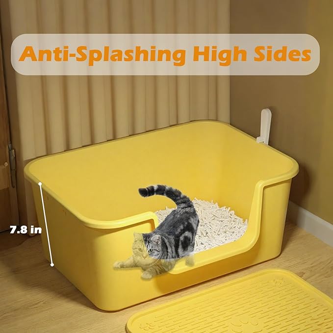 Large Cat Litter Box with High Sides for Indoor Cats,XL Low Entry Open Top Cat Litter Pan for Kittens,Big or Senior Cats,High Wall Easy Cleaning Anti-Splashing Multi-cat Litter Tray (Grey)